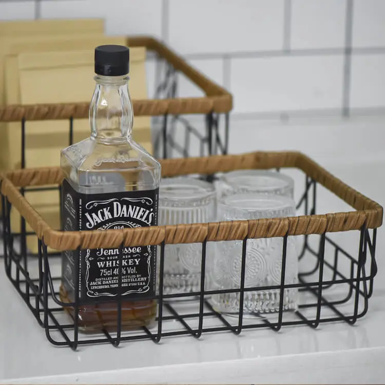 black wire pantry baskets