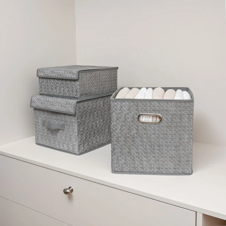 Grey Fabric Storage Boxes with Lid